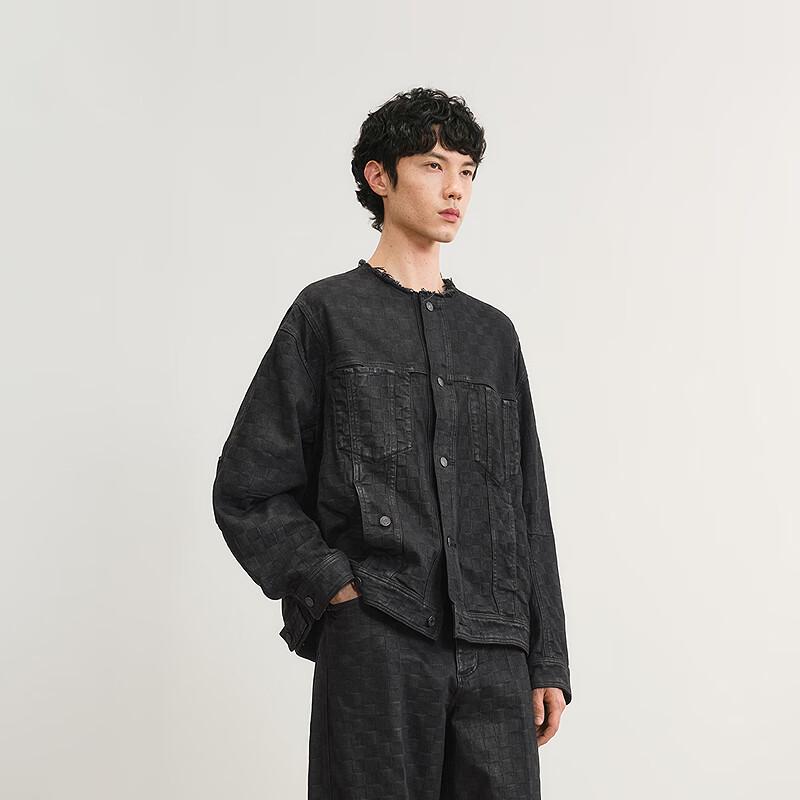 CROQUIS Men's H-Shaped Collarless Long-Sleeve Denim Jacket