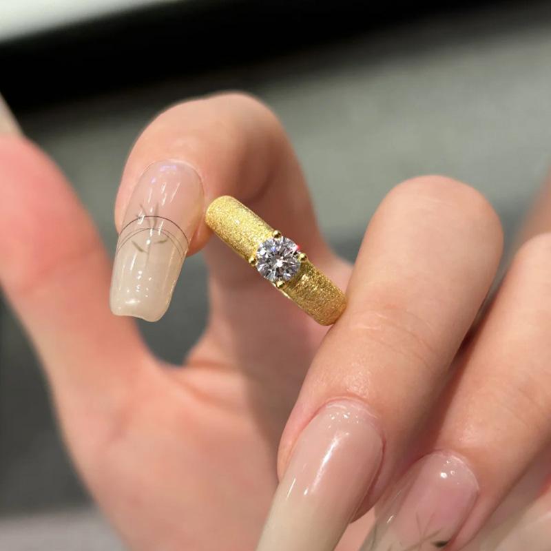 

Longlongjin S925 Silver Gold-Plated Ribbon Ring Set with 5.0 White Diamonds, Vintage Brushed Finish Size 8