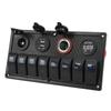 Car Boat Rocker Switch Panel Blue LED Light with Dual USB Voltmeter Cigarette Lighter 12‑24V for Yachts Ships Caravans