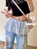 Korean Girlish Lace-Trim Layered Mesh Skirt with Gauze and Lace-Up Apron Skirt