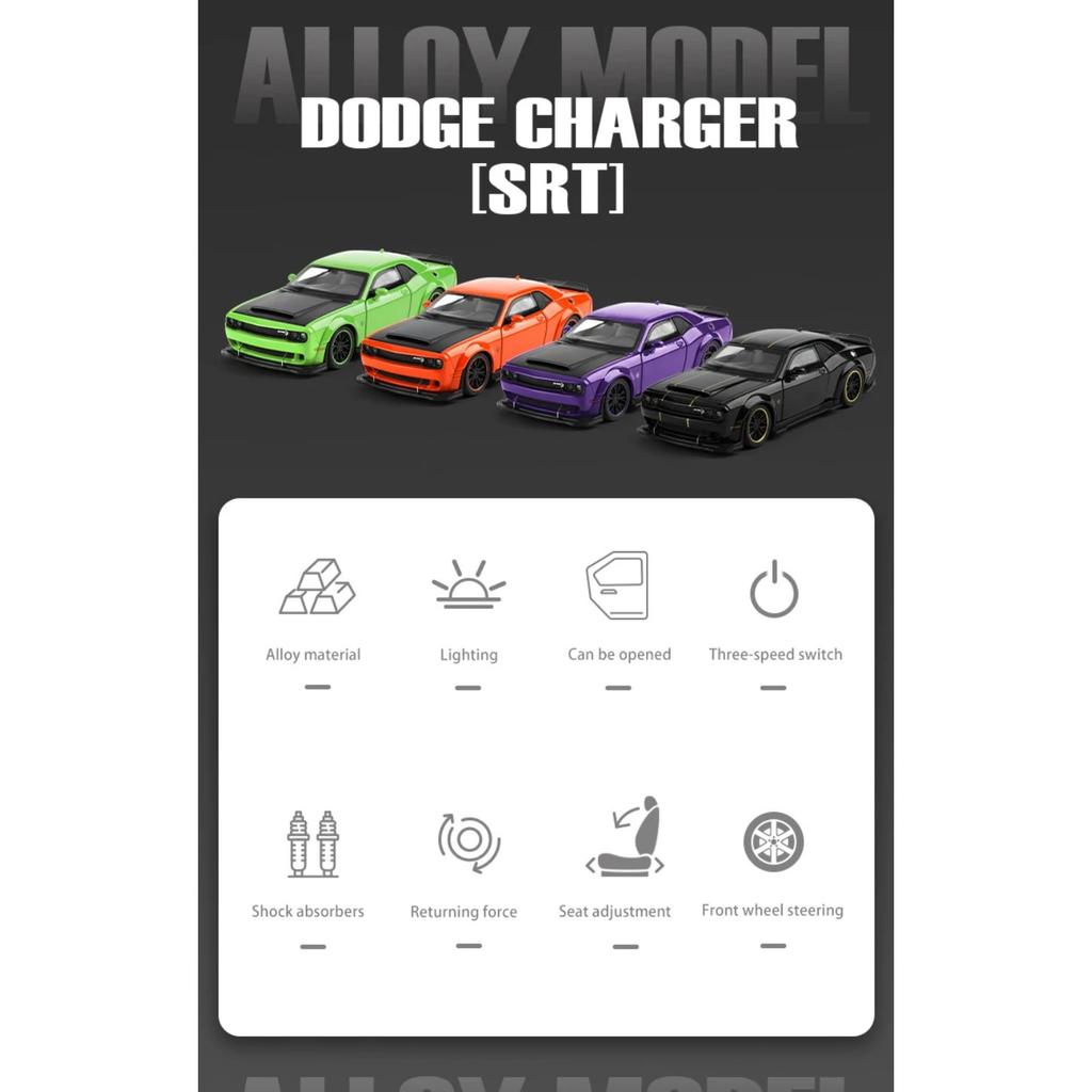 1/32 Scale Dodge Challenger SRT Hellcat Redeye Sports Car Alloy Metal Diecast Model Car Simulated Engine Sound and Light Holiday Gifts