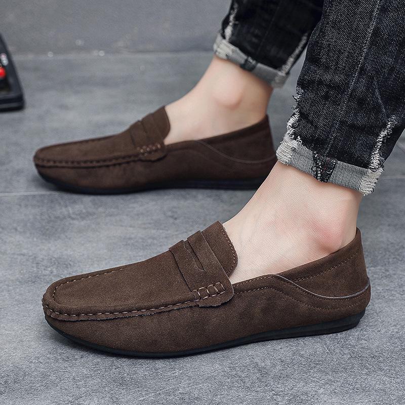Men's Spring Suede Moccasins: Trendy British Loafers, Slip-On Driving Shoes