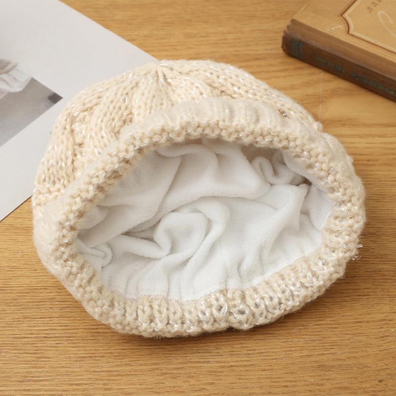 Outdoor Cold proof Casual Knitted Wool Hat In Winter Newly Added Velvet Thickened Warm Hat Versatile Big Head Flange Hat