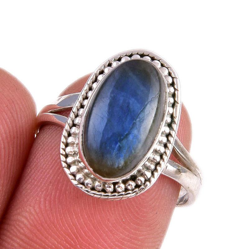 

Natural Labradorite Gemstone 925 Solid Sterling Silver Jewelry Ring Size 7 K0U00