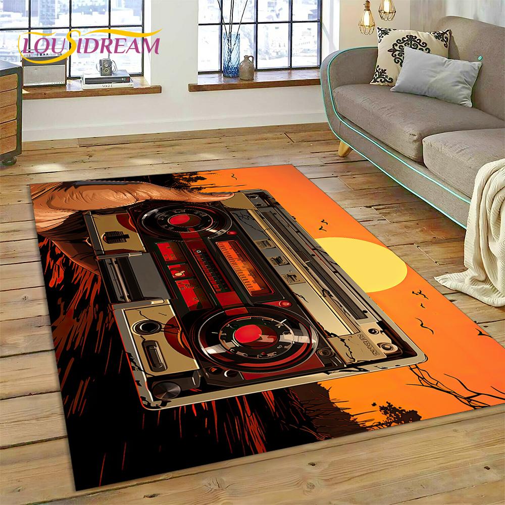 Alfombra con grabadora de casete de música 3D, instrumento de CD retro, para dormitorio, sala de estar, decoración del sofá del hogar, alfombra de suelo para decoración infantil