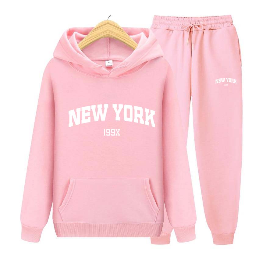 Trainingsanzug 2-teiliges Set 199X New York Print Sweatshirt Hoodies Sweatshirt + Hosenanzug Hoodie Sportbekleidung Jogging Herren-Sets