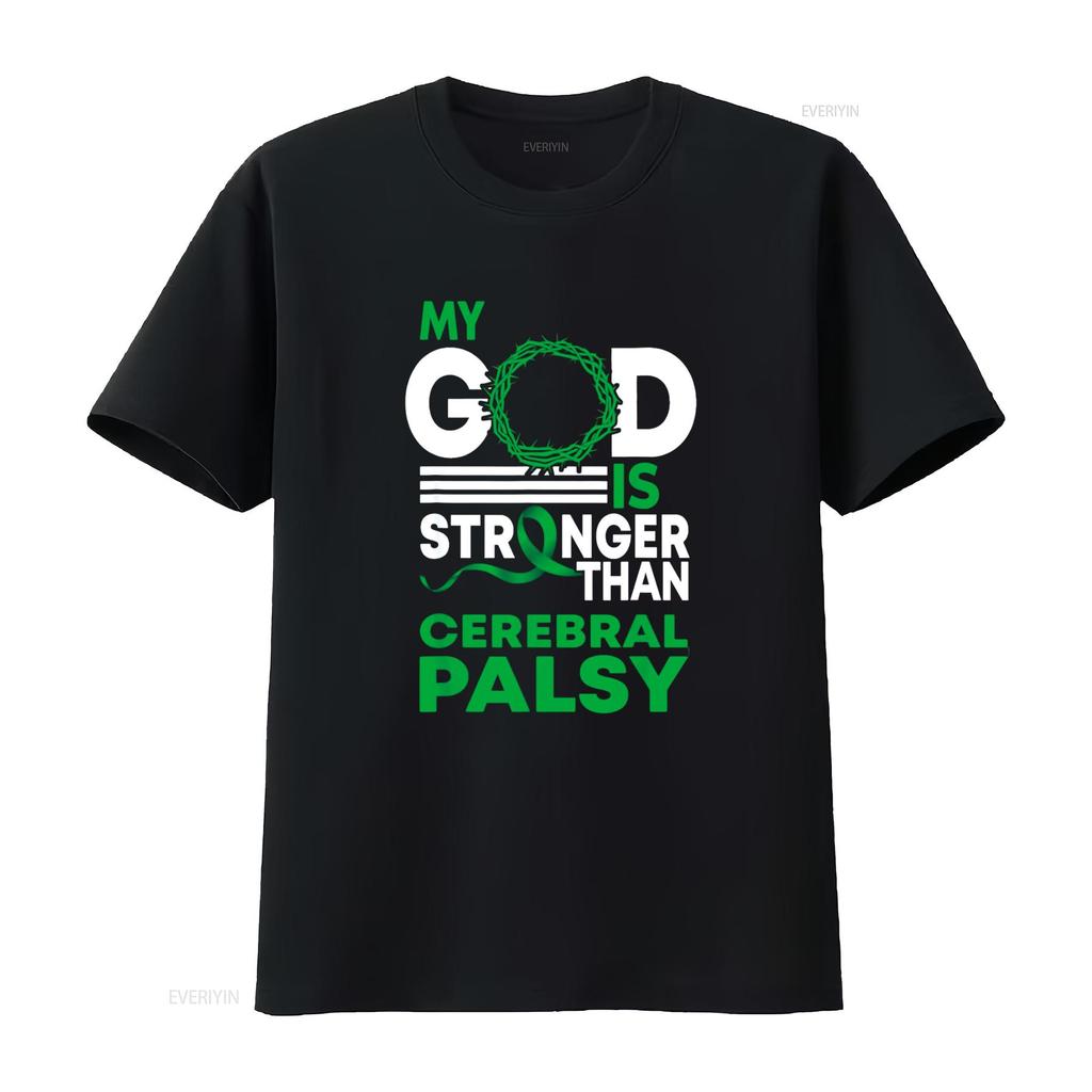 My God Is Stronger Than Cerebral Palsy Awareness Ribbon T Shirt vintage Washed Casual Unisex Top For Everyday Wear Comfortable