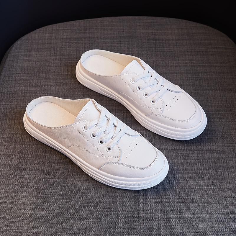 

Полутапочки Baotou из натуральной кожи, женская верхняя одежда, новые летние стильные полутапочки без шнуровки на мягкой подошве, маленькие белые туфли 40