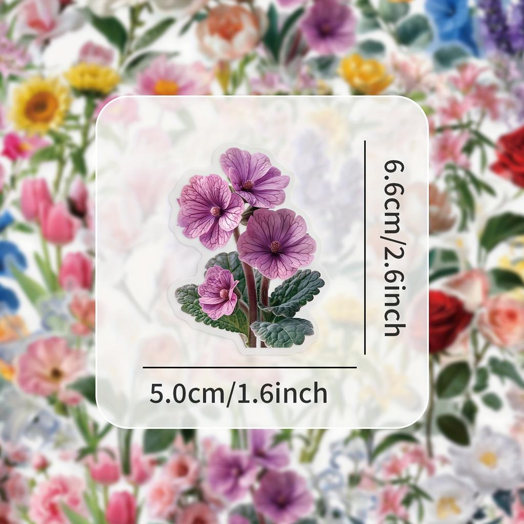 50pcs Vibrant Flower Stickers Assorted Floral Decal Reusable Vinyl Stickers Suitable for DIY Phone Cases Suitcases and Notebooks