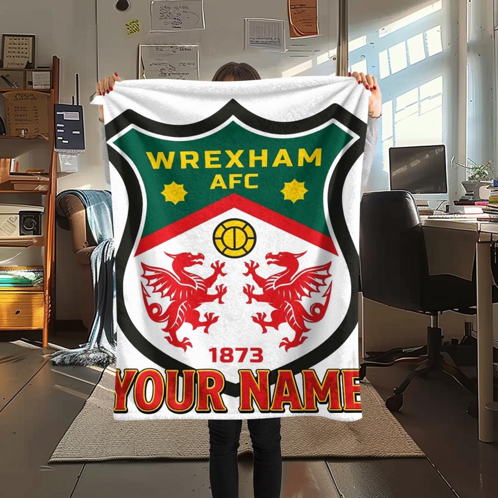 1PC Custom Name Wrexham AFC Patterned Flannel Blanket Suitable For All Seasons for Home Decor Warmth and Comfort Gifts Holiday Present