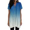 Women's V-Neck Gradient Print Short Sleeve Blouse with Pocket - Casual Pullover Top for Everyday Wear