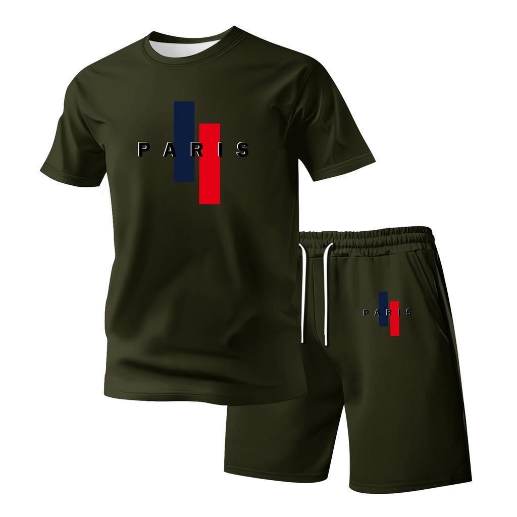 Men's Casual Loose Fit Short Sleeve T Shirt and Shorts Set with Printed Design Lightweight Breathable Summer Outfit for Large Sizes