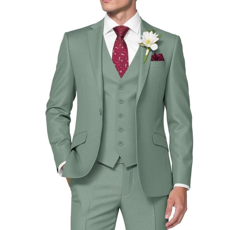 Men's 3 Piece Suit Slim Fit Business Wedding Groomsmen Prom Suits One Button Blazer Jacket Vest Trousers Tuxedo Set