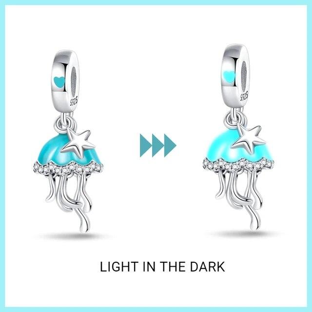 

100% стерлингового серебра 925 пробы, новые светящиеся подвески в виде океана, подходят для нового браслета, морская черепаха, дельфин, осьминог, подвески, изготовление ювелирных изделий своими руками бежевый