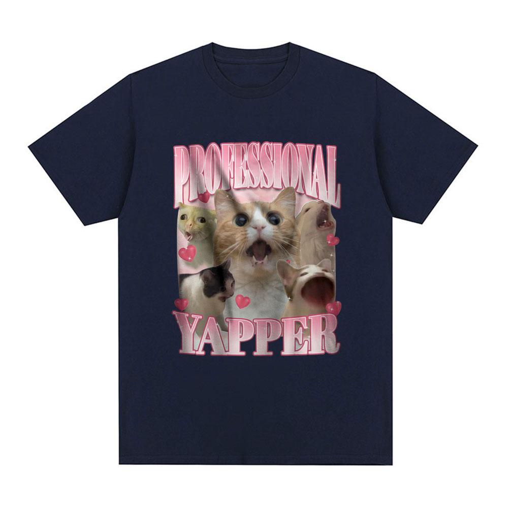 Professional Yapper Meme T-Shirt Funny Cat Lovers Graphic Short Sleeve T Shirt 100% Cotton Casual Comfort Loose T-shirts Unisex