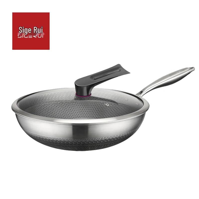 SGR 32cm 304 Stainless Steel Flat Bottom Wok