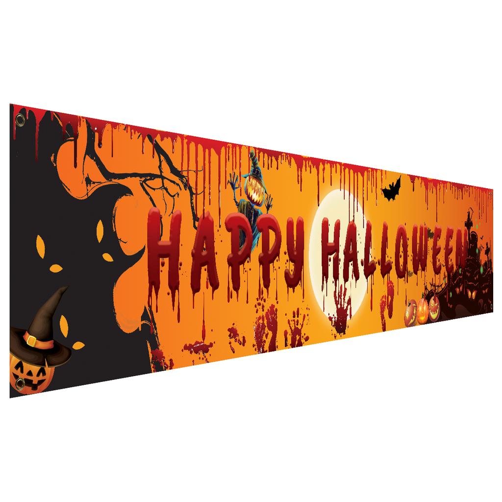 250x48cm Happy Halloween Banner Hanging Sign 100D Polyester Xmas Party Decoration Gift