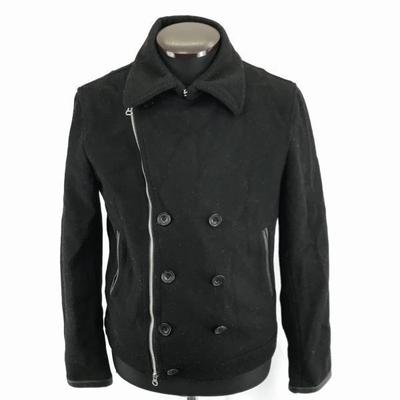 RUPERT EDGE Riders Style Wool Pea Coat Men M Black Blouson Outerwear Jumper Short Length Double Zip(USED)
