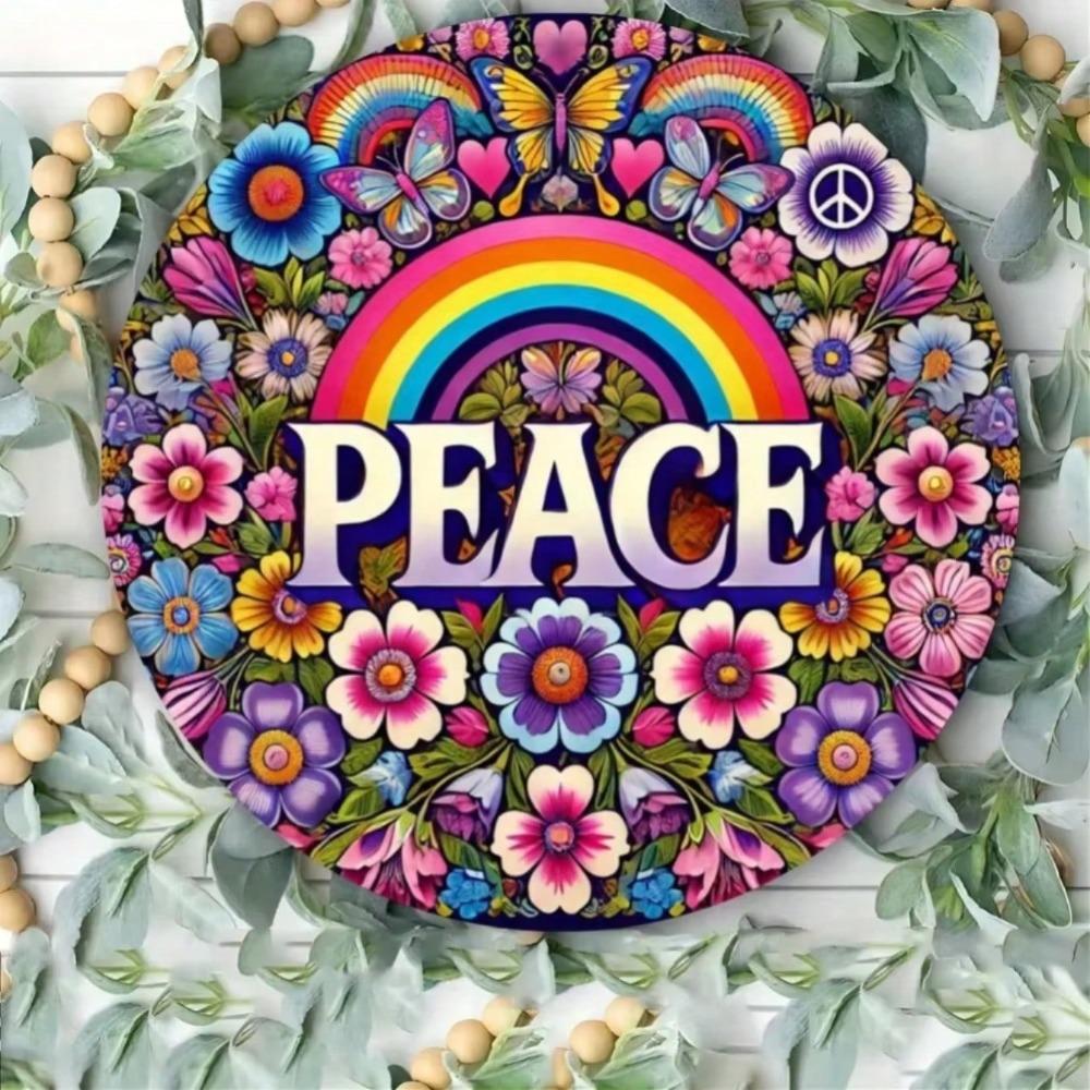 Colorful Floral Rainbow Peace Sign Premium Metal Wall Art for Home Decor Gift