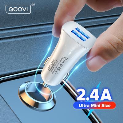 QOOVI Caricabatteria da auto mini doppio USB 2.4A Ricarica veloce per auto Telefono cellulare universale GPS DVR Fotocamera Caricabatteria per auto Tablet GPS Huawei Xiaomi Samsung iPhone 11 X 8