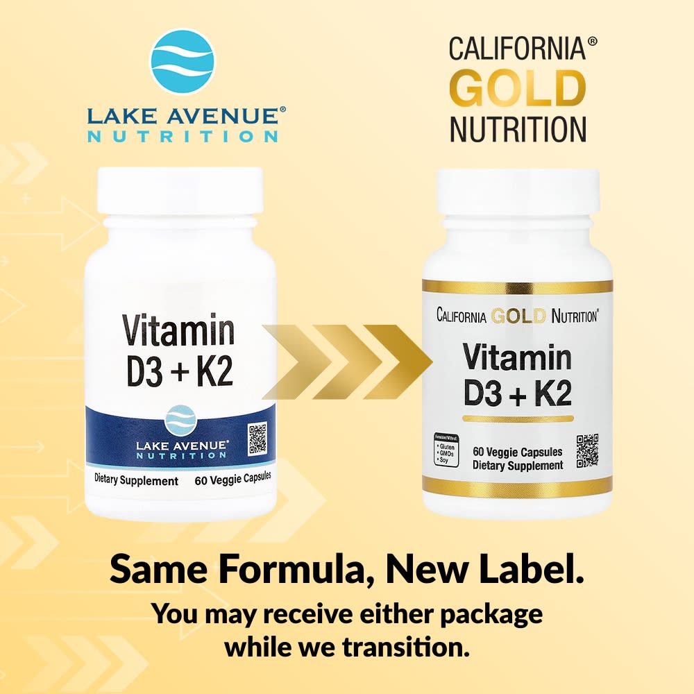 Lake Avenue Nutrition, Vitamin D3 + K2, 60 Veggie Capsules