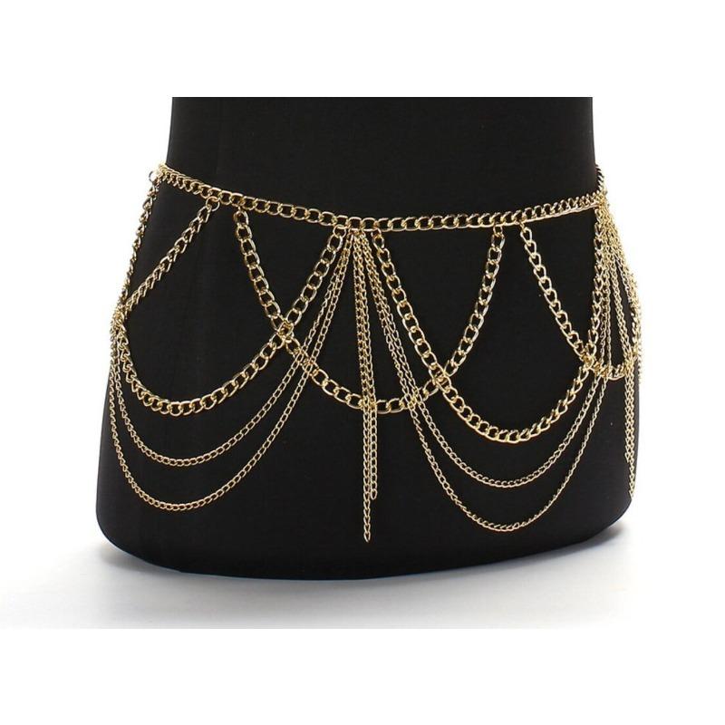 Meier Metal tassel waist belt, multi-layer alloy waist chain, gold and silver, versatile fashion accessory