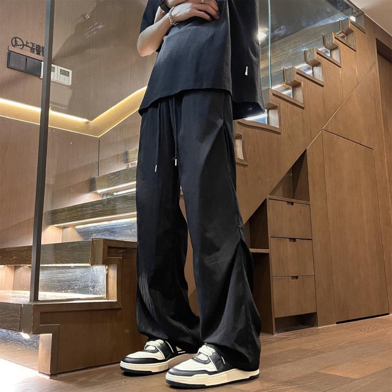 

Casual Pants Men s Summer Quick-drying Pleated Paratrooper Straight-leg Pants Drape Tooling Sports Pants 2XL чёрный