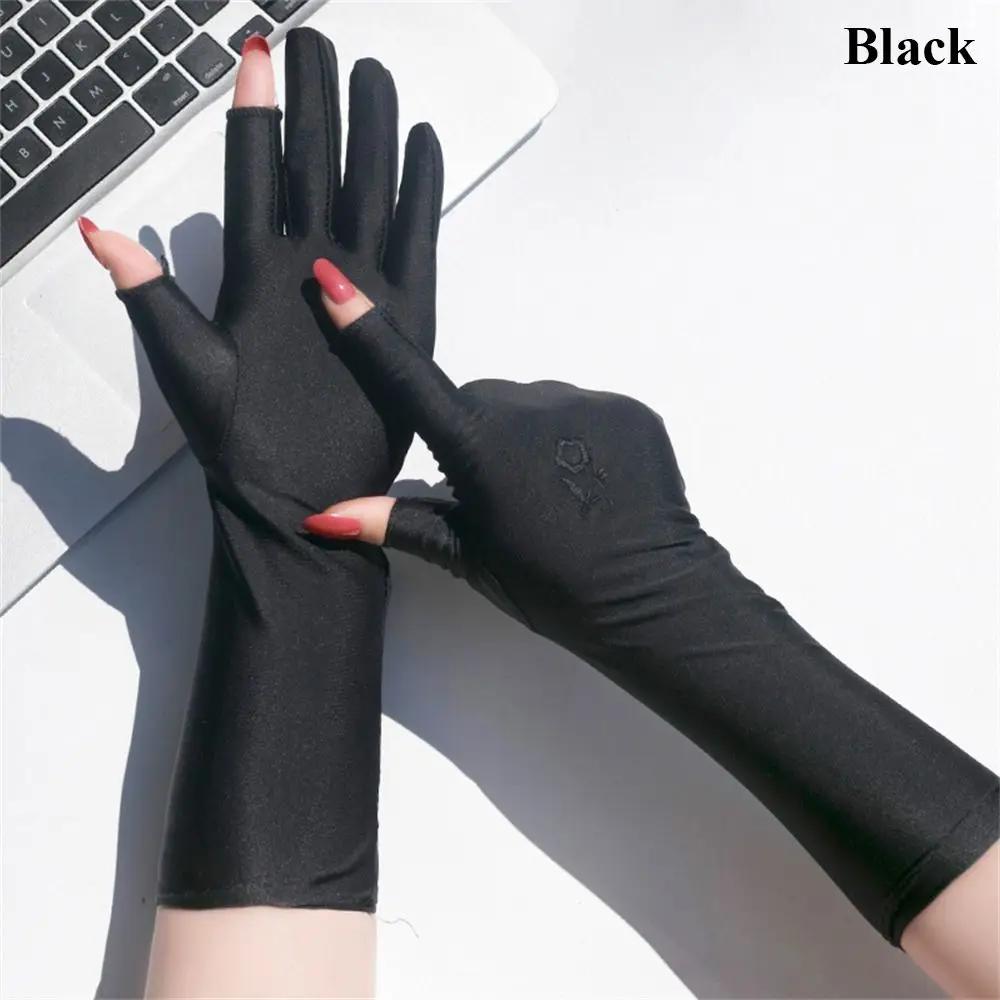 Mid-long Sunscreen Gloves for Women Summer Spring Lady Stretch Anti UV Slip Resistant Driving Gloves Breathable Thin Gloves