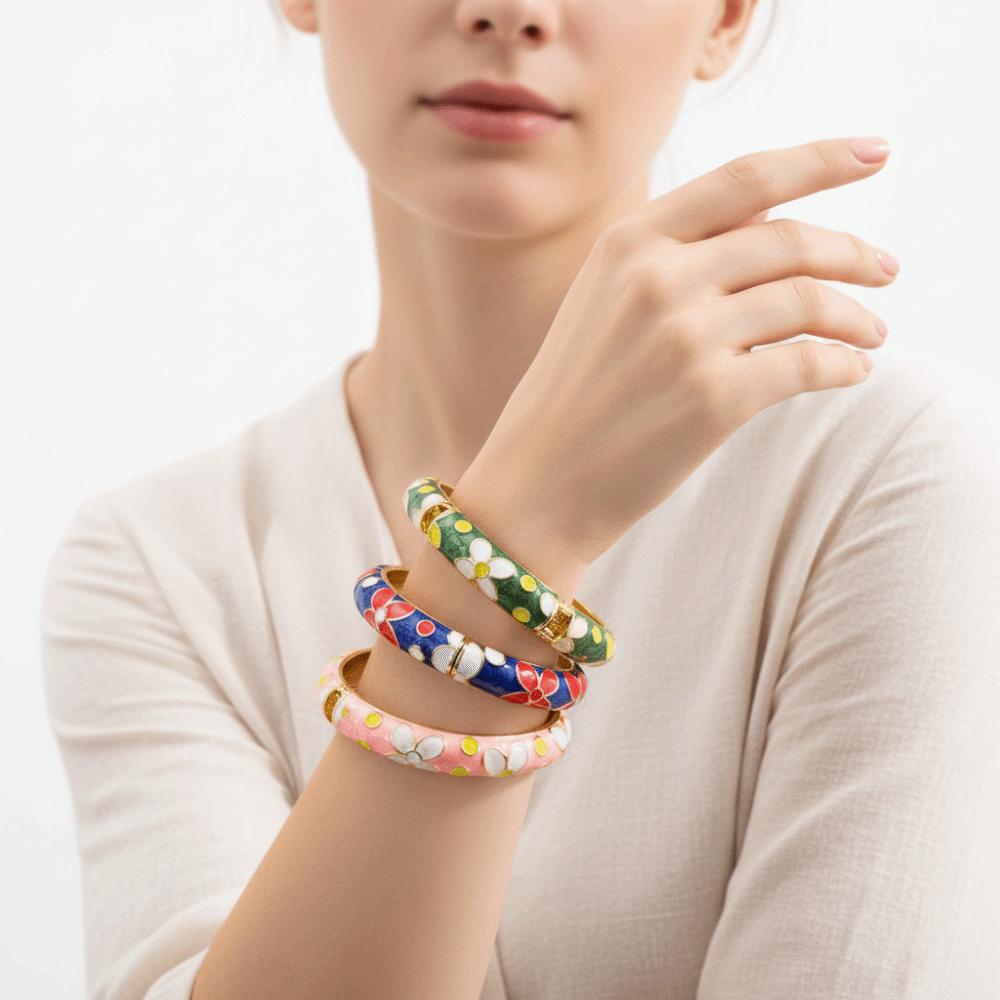 Chinese Style Vintage Cloisonne Bangle Traditional Women's Hand Bracelet  Girls