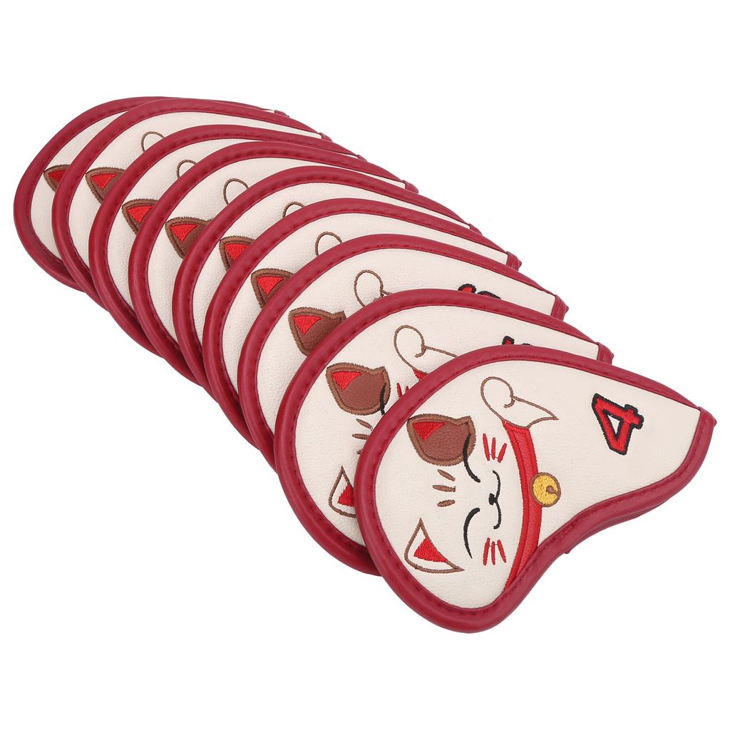 9ks kryty na golfové železa z odolné PU pěny, kryty na hlavu golfového železa s vyšívanou kočkou štěstí