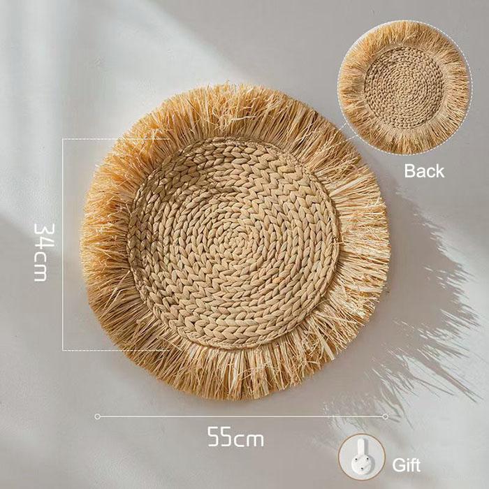 Natural Raffia Woven Bohemian Wall Decoration Round Wall Accents Handmade Scandinavian Hanging Decoration Boho Home Decor