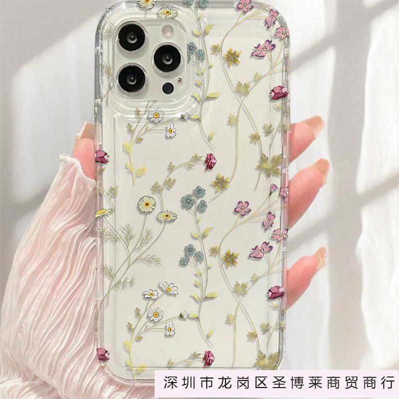 Simple Line Flower for iPhone11/12/13/14/15 Mobile Phone Case Apple 16promax Transparent 78