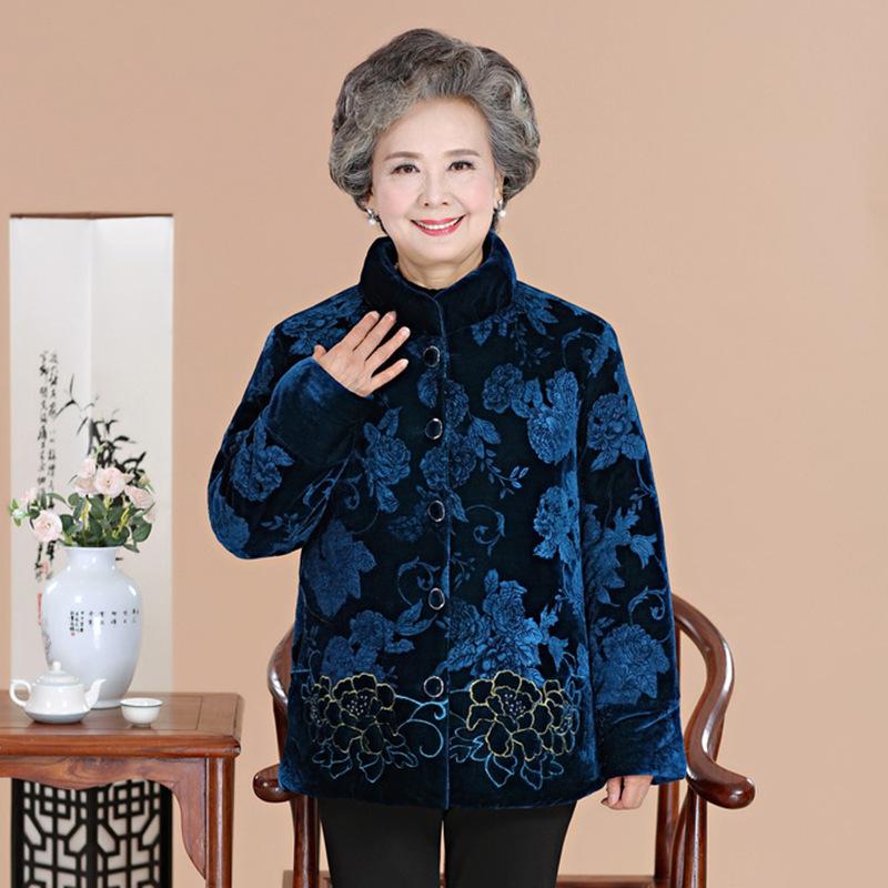 Middle-aged and Elderly Mothers' Cotton-padded Jackets, Women's Grandma's Padded Jackets, Winter Jackets for The Elderly, Plus Velvet