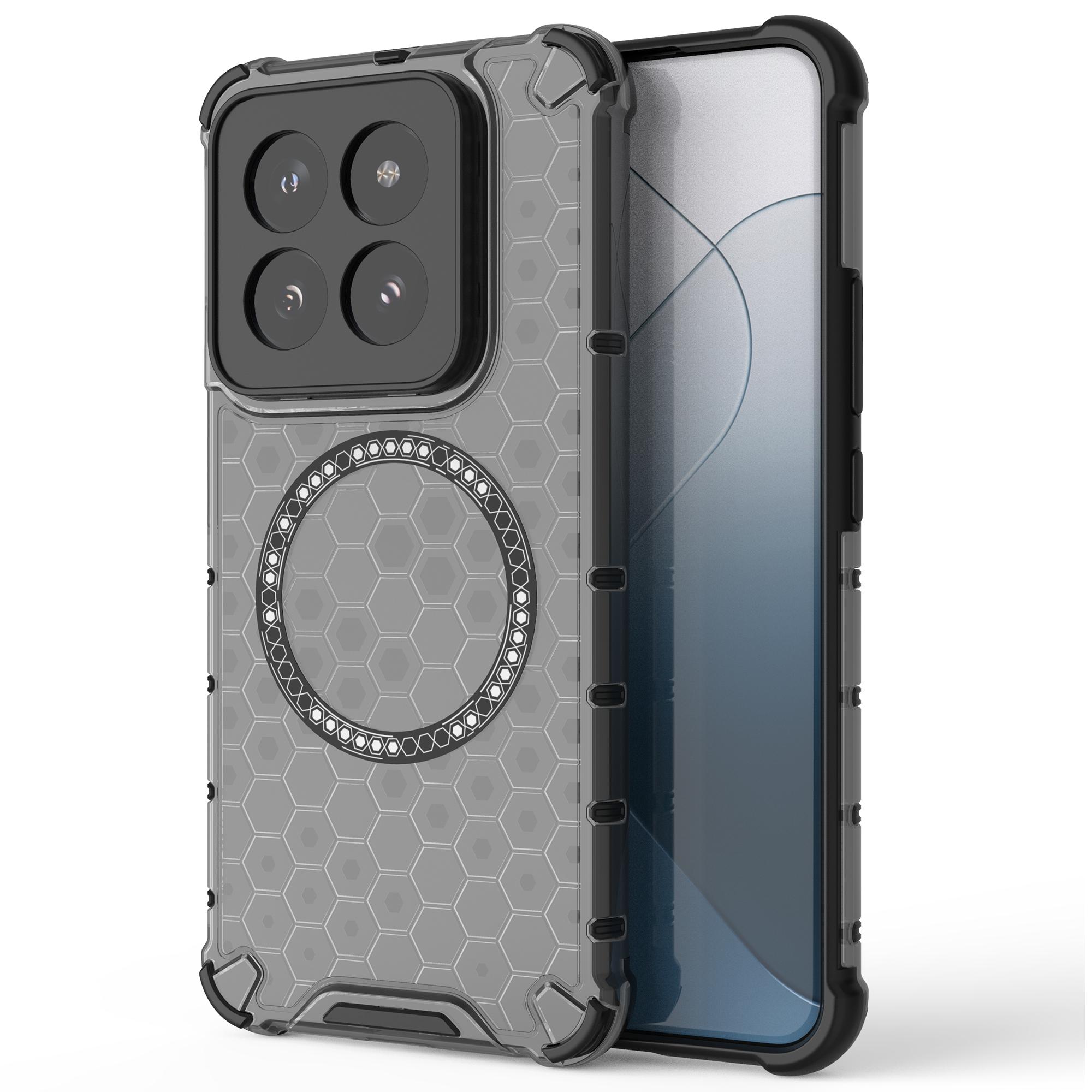 

For Xiaomi 14 Pro Magnetic Case Honeycomb TPU+PC Phone Cover with Reinforced Corners Grey