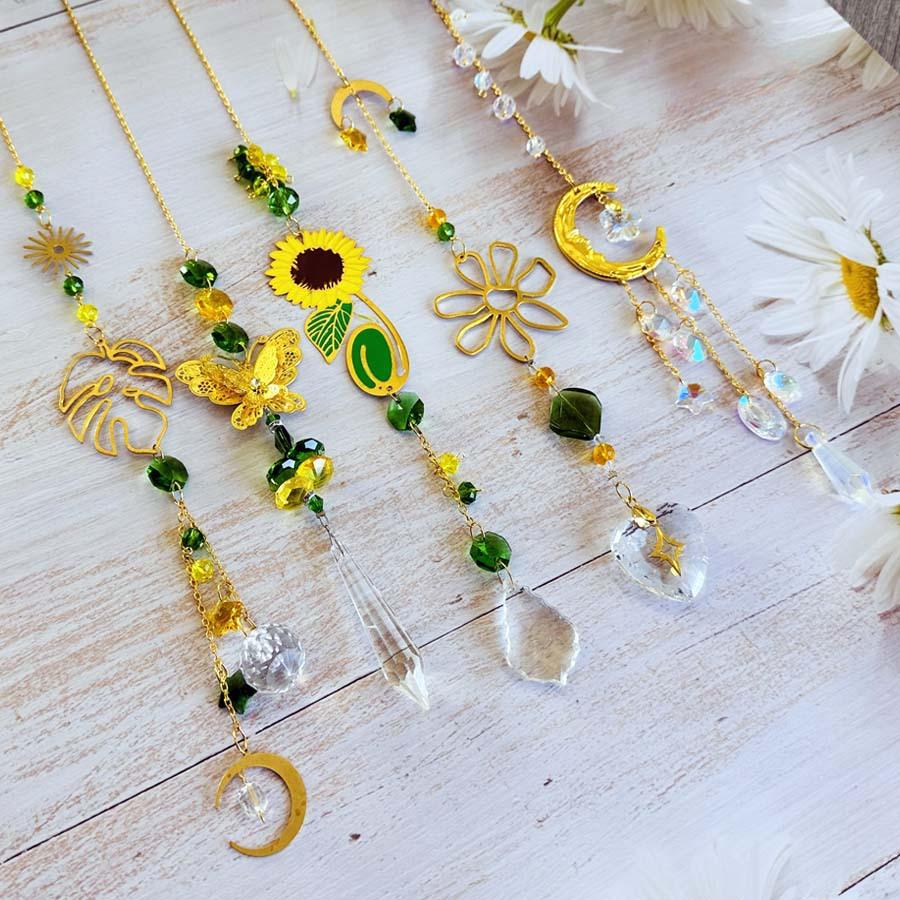Sonnenblumen Windspiele Kristall Mond Sonnenfänger Hängende Raumdeko Traumfänger Garten Kinderzimmer Fensterdeko Dekorationen Geschenke