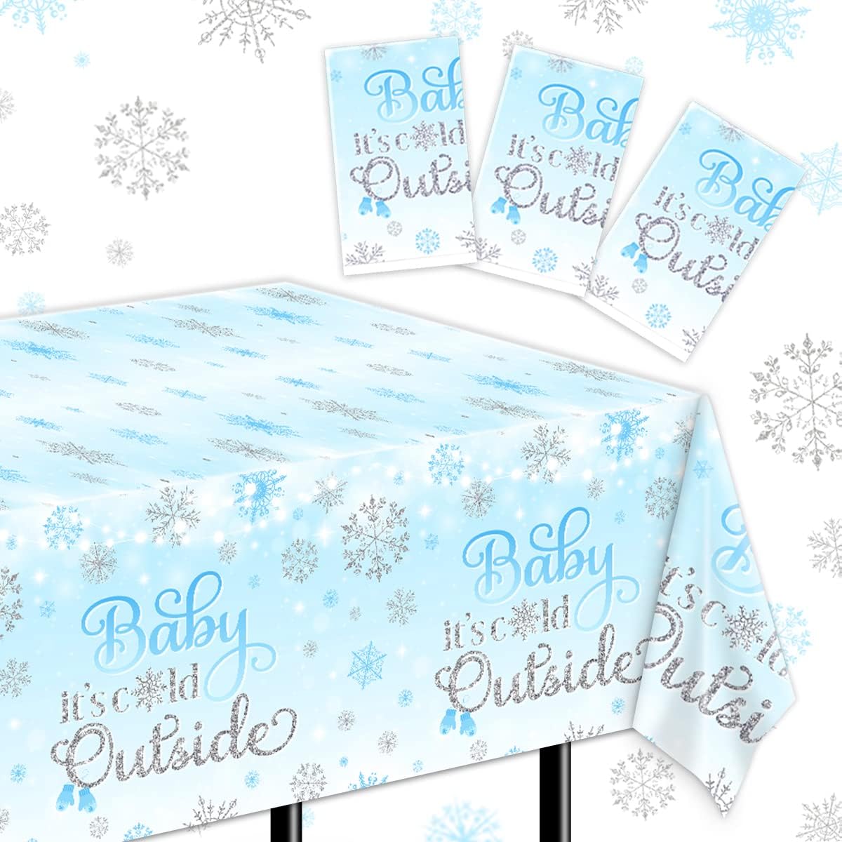 CMUSKO Baby It’s Cold Outside Baby Shower Decorations-3Pcs Pink Snowflake Baby Shower Tablecloths Winter Wonderland Plastic Table Cloth Baby It’s синий