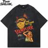 Hip Hop Vintage Gewaschenes Schwarzes T-Shirt Streetwear Retro Film Vampurr Katze Grafik T-Shirt Baumwolle Unisex T-Shirt Herren Oberteile T-Shirts