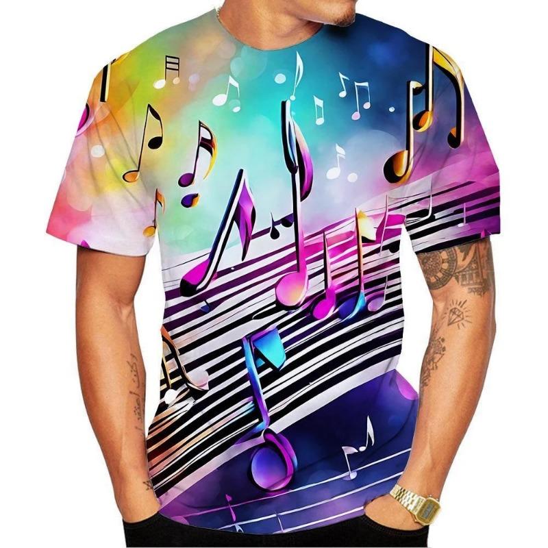Men's Music Symbol 3D Printed T-shirt, High-definition Shirt with Note Pattern, Street Style, Casual, Neutral, Summer New Fashio