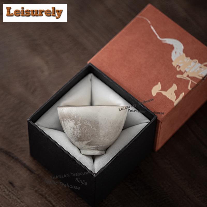 130ML Ink Painting Zhiye Teacup Aesthetic Tea Bowl Tea Cup Set Tea-tasting Fragrance Cup Jianzhan Master Cups Household Cafes