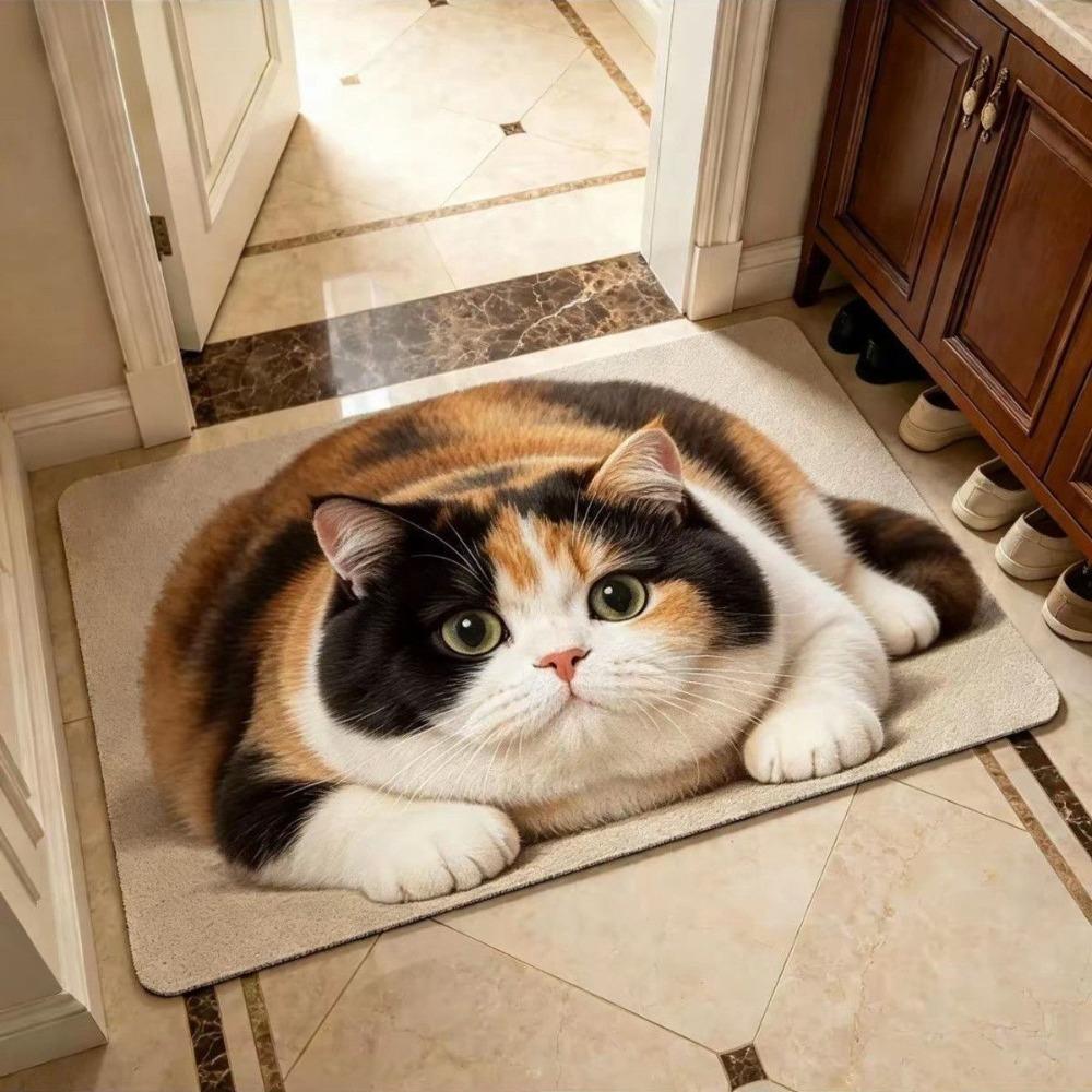 Absorbent Entryway Rug Diatomite Pet Floor Mat Practical Cat Print Doormat Hallway