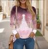 Large-sized2025 Fashion Red Christmas Tree Women's Long Sleeve Christmas Party Casual Clothing Autumn/Winter Cotton Oversize Round Neck Top