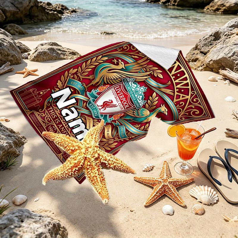 Custom Name Personalized Liverpool Football Club Print Beach Towel, for Trip Camping Beach Party Home Decor, Birthday Gift for Family & Friends
