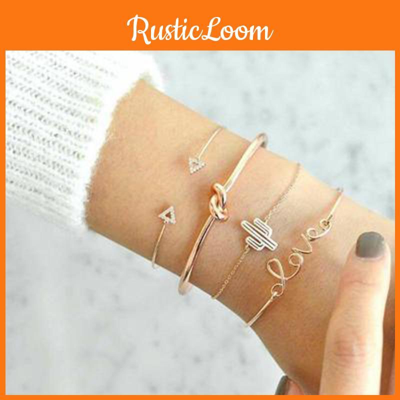 Retro Cactus Knot 4-piece Bracelet Set Geometric Diamond Bracelet