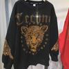Extra Large Diamond-Studded Leopard Sweater for Women - Luxurious, Loose Fit, Round Neck