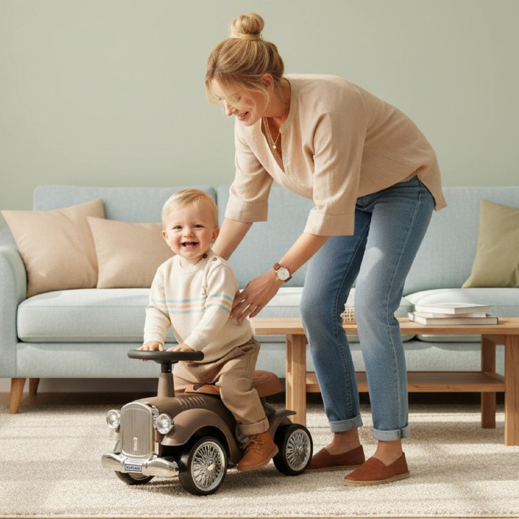 Retro Racing Toddler Ride-on Walker Pusher Brown