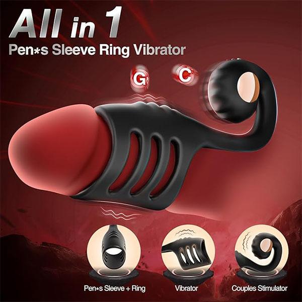 Penis Ring Vibrator,Vibrating Cock Ring Sleeve Vibrator Male Sex Toys, 10 Modes Remote Control Penis Sleeve, Clit G-Spot Vibrators Men