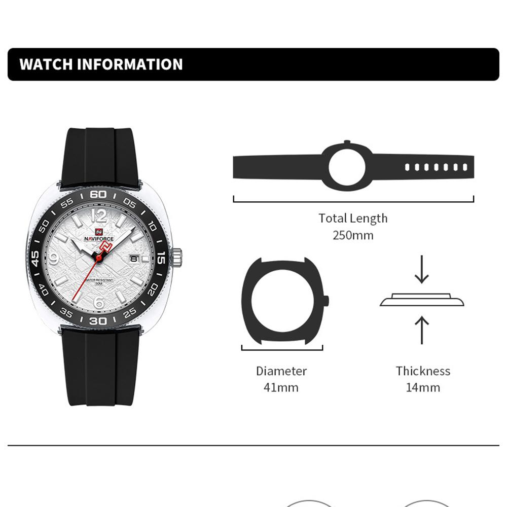NAVIFORCE Original Men Calendar Watch Quartz Movement Round Case Luminous Pointer 50m Waterproof Silicone Strap Men Casual Watch NF7132