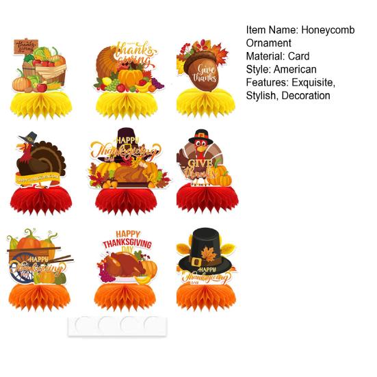 9 Pcs Autumn Thanksgiving Honeycomb Centerpiece 3D Honeycomb Fall Decoration
