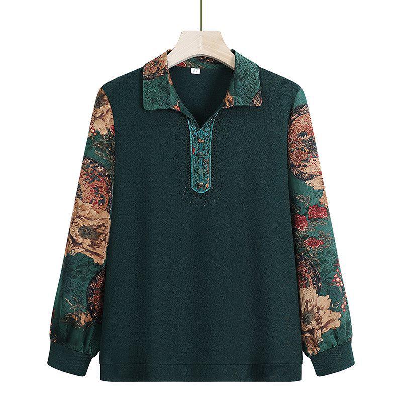

Grandma s Plus Size Knitted Chiffon Top - Collar Layered T-Shirt for Spring & Autumn 2XL - 50-57 kg