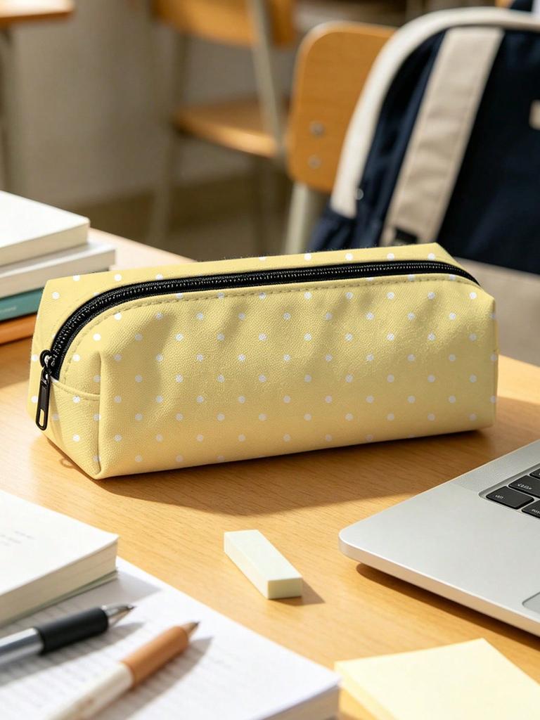 Polka Dot Pencil Case Set Large Capacity Canvas Zipper Pen Pouch for Students School Office Travel Makeup Storage
